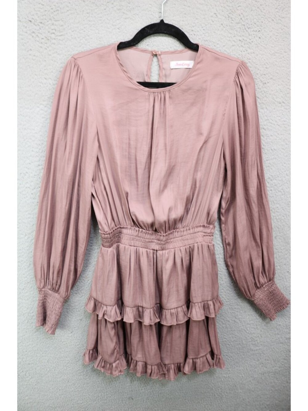 Anna Craig Long Balloon Sleeves Tiered Silky Dress-Small-Minimalist